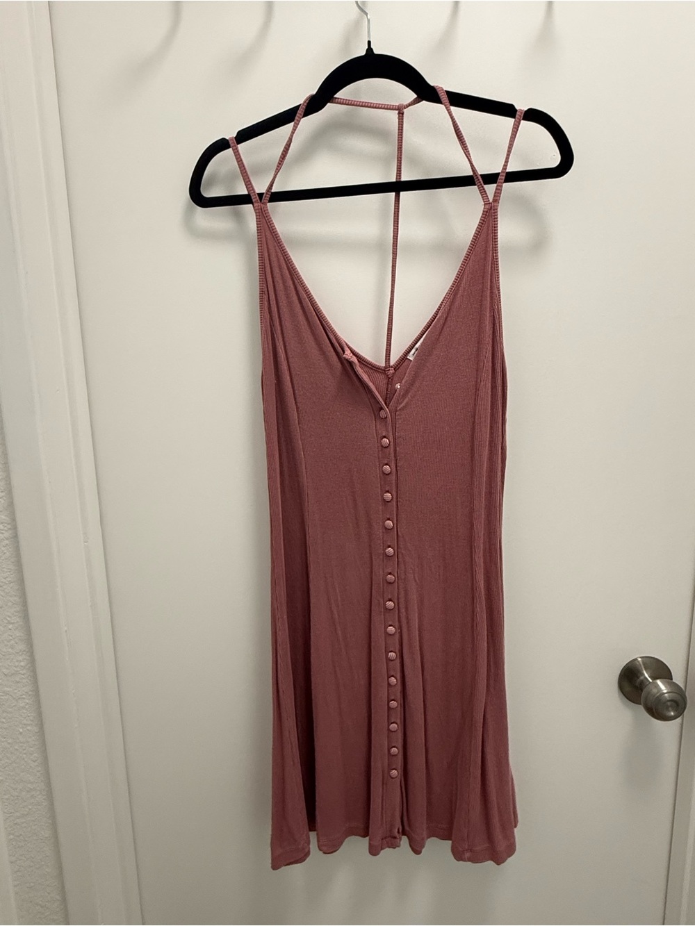 American Eagle Outfitters Dusty Rose Button-Front Midi Slip Dress